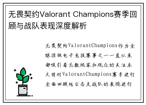 无畏契约Valorant Champions赛季回顾与战队表现深度解析